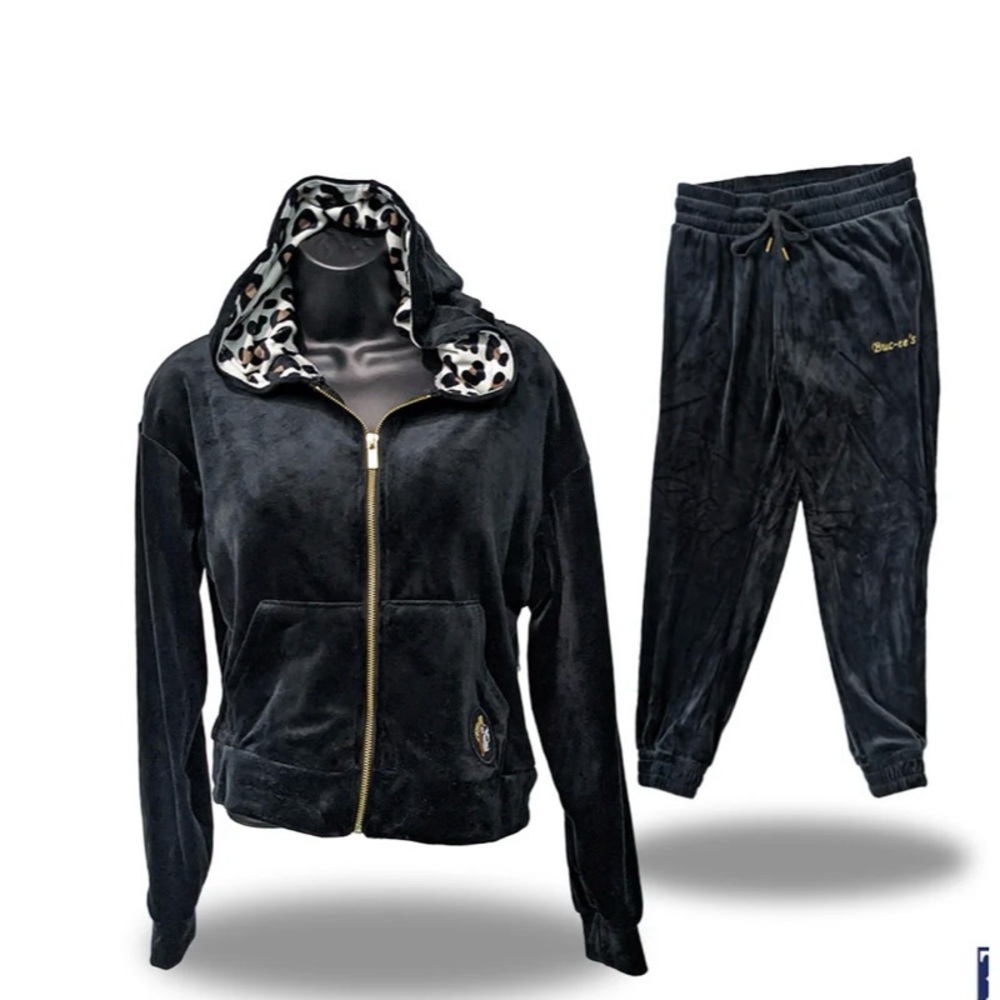 Buc-ee Black Velour Tracksuit with Leopard Accents